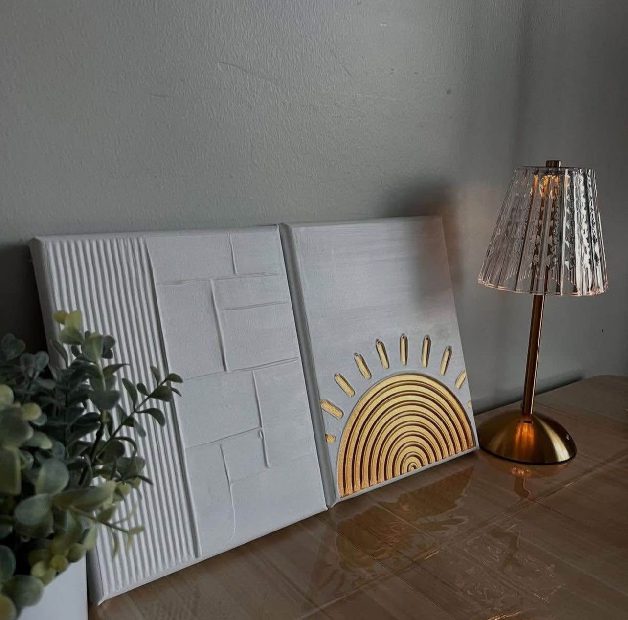 Double tableau texturée soleil